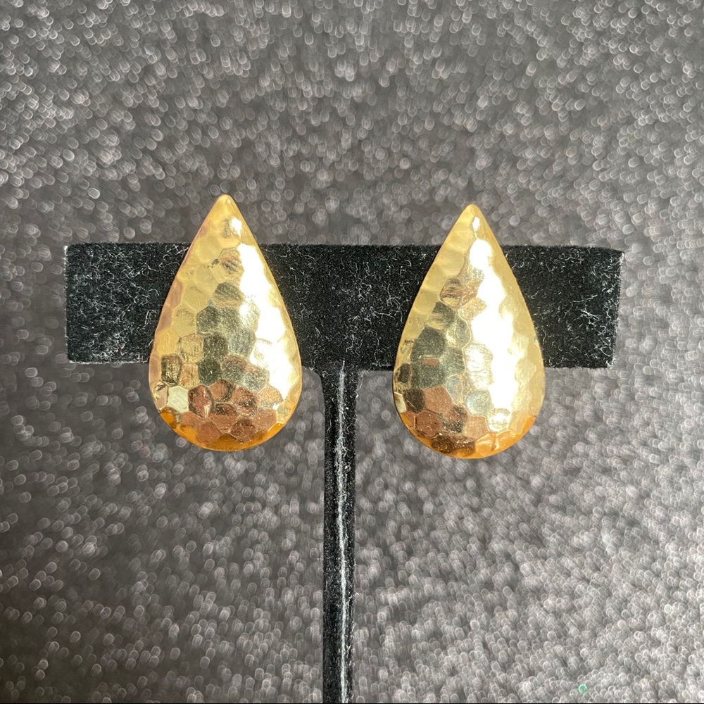 Vintage Gold Tone Hammered Drop Earrings
